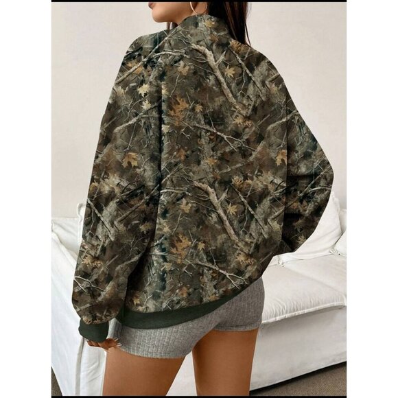 zip up half placket stand collar sweatshirt cream tan - Picture 7 of 7